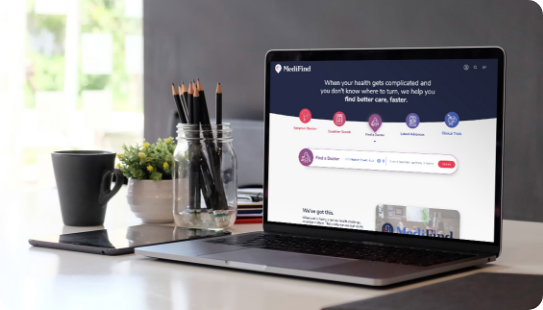 Medifind Doctor Finder platform open on laptop screen